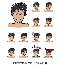 sad face boy, Set of different emotions male character. Handsome man emoji with various facial expressions. Vector illustration in cartoon style
