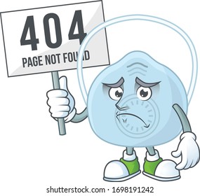 Sad face of breathing mask cartoon character raised up 404 boards
