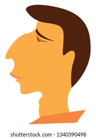 Sad face of a brown haired man wearing orange shirt vector color drawing or illustration 