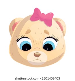 Sad face of cartoon bear. Vector illustration on white background