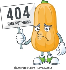 sad face cartoon character butternut squash raised up a board