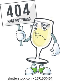 sad face cartoon character champagne glass raised up a error board