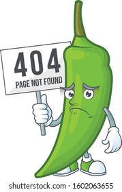 sad face cartoon character green chili raised up a board