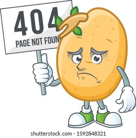 sad face cartoon character sprouted potato tuber raised up a board