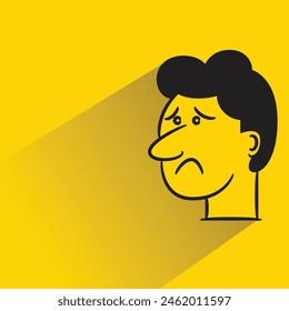 sad face character with shadow on yellow background