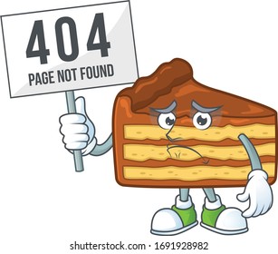 Sad face of chocolate slice cake cartoon character raised up 404 boards