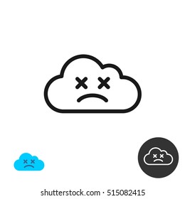 Sad face cloud icon. Linear style lost connection symbol.