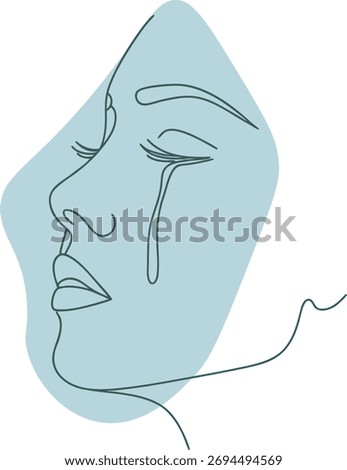 Sad face crying tear line art abstract artistic