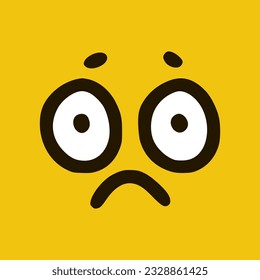 Sad face in doodle style yellow background. Vector Illustration