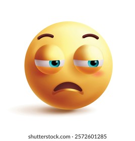 Sad face emoji 3d clipart character. Emoji character in side eye, tired, disappointed, frown, unhappy, lonely and upset facial expression. Vector illustration sad face emoticon clip art. 
