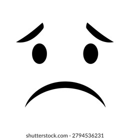 Sad face emoji, black on white emoticon expression