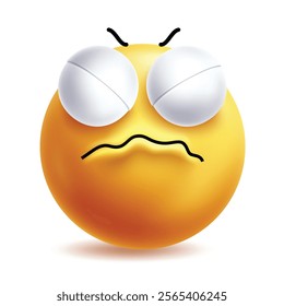 Sad face emoji clipart 3d character. Emoji frown, sorrowful, grief, despair, unhappiness and depressed facial expressions in white background yellow round icon elements. Vector illustration disappoint