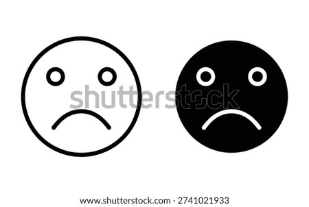 Sad face emoji icon vector set. Unhappy, disappointed, and sorrowful expression symbol for feedback and customer dissatisfaction. Vector Illustration.