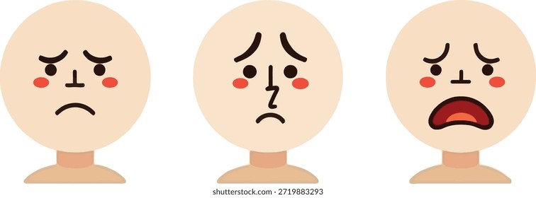 Conjunto de Vector de emoji de cara triste - expresiones faciales de dibujos animados de emociones negativas