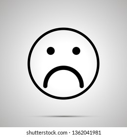 Sad face emoticon for rate of satisfaction level, simple black silhouette on gray