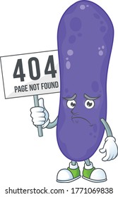 Sad face of escherichia coli cartoon character raised up 404 boards. Vector illustration