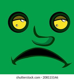 a sad face expression in a green skin