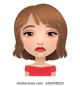 Sad face expression of a young girl, emotions of sadness and sorrow