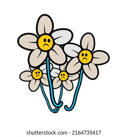 Sad Face Flower Patch V23 Patch Streetwear, Urban Design Patch Grey, Yellow and Tosca Color Patch Commercial Use