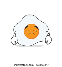 Sad face fried egg cartoon character vector illustration
