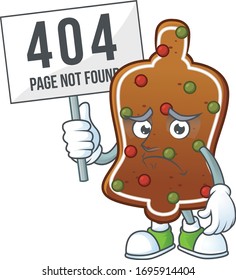 Sad face of gingerbread bell cartoon character raised up 404 boards