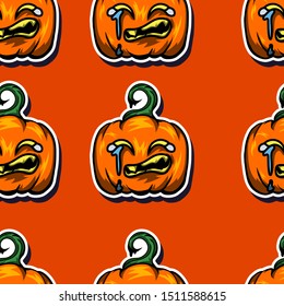 Sad Face Halloween Pumpkin Seamless pattern Vector Illustration