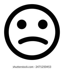 Sad face icon. Sad emoji.  Emojis sad collection and black icon isolated on white background. Unhappy emoticon. Vector illustration.	
