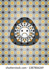 sad face icon inside arabic emblem. Arabesque decoration.