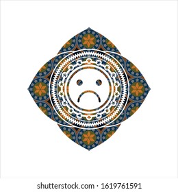 sad face icon inside arabic emblem. Arabesque decoration.