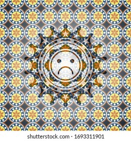 ícono de cara triste dentro de la placa árabe. Decoración árabe.