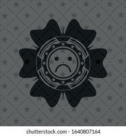 sad face icon inside black emblem. Vintage.