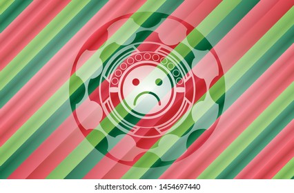 sad face icon inside christmas emblem background.