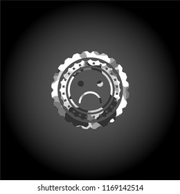 sad face icon inside grey camouflage emblem