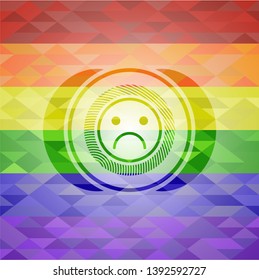 sad face icon inside lgbt colors emblem 