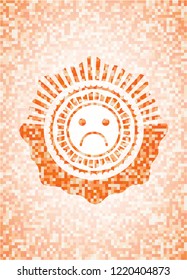 sad face icon inside orange mosaic emblem