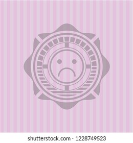 sad face icon inside pink emblem. Vintage.