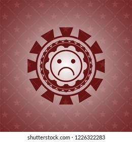 sad face icon inside red emblem. Vintage.