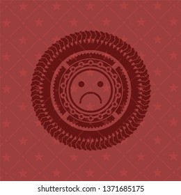 sad face icon inside red emblem. Vintage.