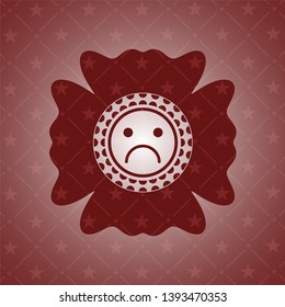 sad face icon inside retro style red emblem