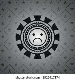 sad face icon inside retro style black emblem