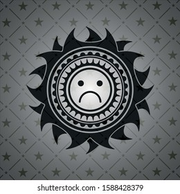 sad face icon inside retro style black emblem