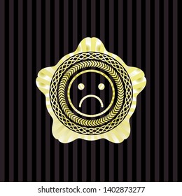 sad face icon inside shiny emblem