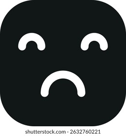 Sad face icon inside a square with a simple expression 