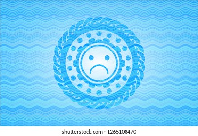 sad face icon inside water wave badge.
