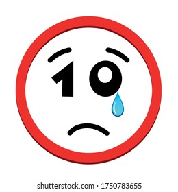 Sad face icon with number 10 for eyes