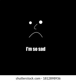 Sad face icon on black background