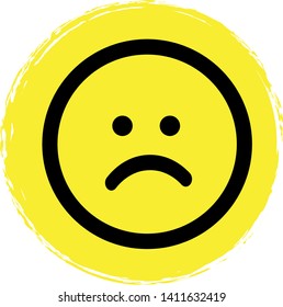 Sad face icon on circle background. Vector illustration. 