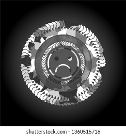 sad face icon on grey camouflaged texture