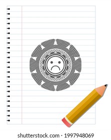 efecto de lápiz de icono de cara triste. Ilustración vectorial. Detallado. 