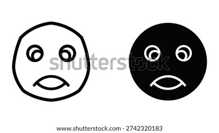 Sad Face Icon Set: Unhappy Emotion Symbols in Outline and Solid Styles, Expressing Negative Feelings